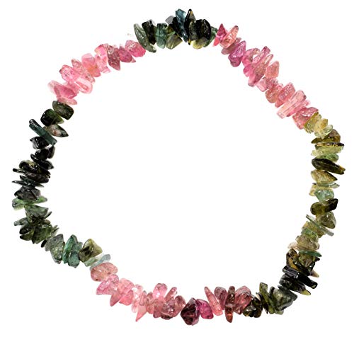 Zenergy Gems Charged Premium Natural Crystal Chip Bead Bracelet + Moroccan Selenite Charging Crystal [Included] - color: Rainbow Tourmaline