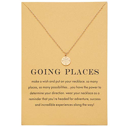 Zealmer Dainty 18K Gold Plated Compass World Map Pendant Necklace Graduation Gift for Friends - style: Compass Gold Tone