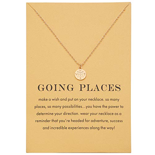 Zealmer Dainty 18K Gold Plated Compass World Map Pendant Necklace Graduation Gift for Friends - style: Compass Gold Tone