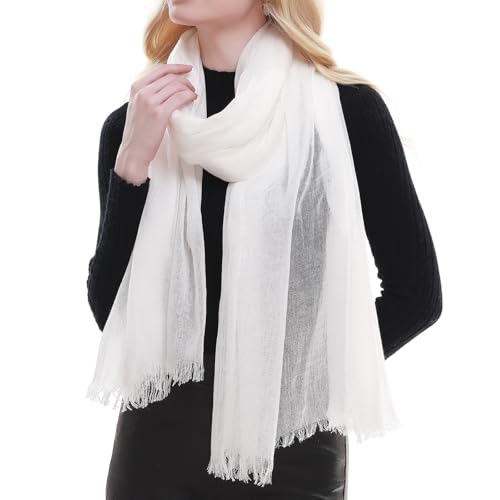 RIIQIICHY Scarf for Women Lightweight Solid Color Long Fashion Gauze Scarves Shawl Wrap - color: White