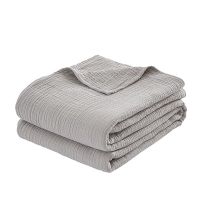 100% Cotton Muslin Throw XL Blanket (50" x 70") – A Luxuriously Soft, 4-Layer Lightweight and Breathable Gauze Blanket, Perfect for Year-Round use on beds, couches (Grey, Throw XL) - color: Grey, size: Throw XL