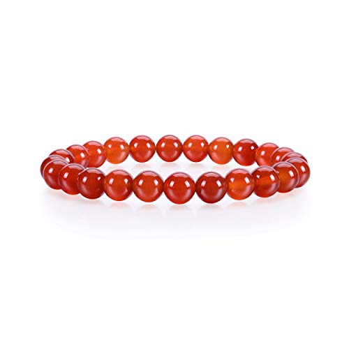 Cherry Tree Collection - Small, Medium, Large Sizes - Gemstone Beaded Bracelets For Women and Men - 8mm Round Beads - color: Deep Orange - Red Agate, size: Small