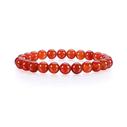 Cherry Tree Collection Gemstone Beaded Stretch Bracelet 8mm Round Beads 7" - color: Red Agate - Deep Orange
