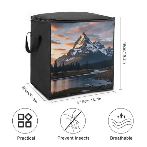 Mount at Sunset Organizer Storage Bags Soft Storage Bags with Zipper Thick Breathable Comforter Organizer with Carrying Handles Large Bag for Sheets Blankets Bedding Pillows Clothes