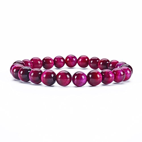 Cherry Tree Collection Gemstone Beaded Stretch Bracelet 8mm Round Beads 7" - color: Pink Tiger's Eye