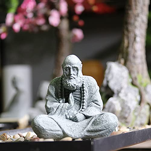 AETVRNI Buddha Statue Figure Sitting,Bodhidharma Buddha Statues Meditation Zen Decoration Sculpture Decor Living Room Garden Office Terrace Porch,Inside or Outer,Made of Sandstone (Gray),Small - size: Klein
