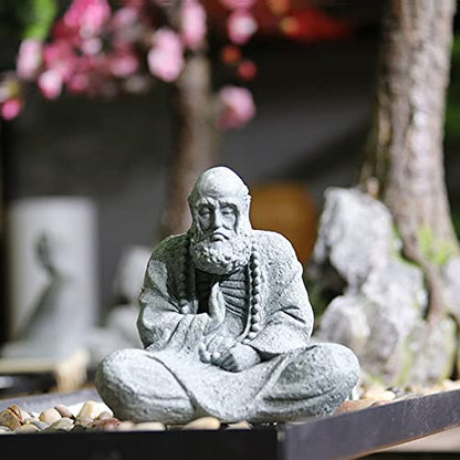 AETVRNI Buddha Statue Figure Sitting,Bodhidharma Buddha Statues Meditation Zen Decoration Sculpture Decor Living Room Garden Office Terrace Porch,Inside or Outer,Made of Sandstone (Gray),Small - size: Klein