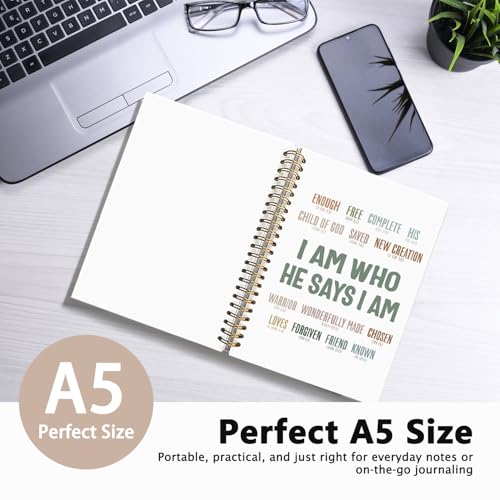 Inspirational Christian Notebook, Christian Journal for Women, Bible Journal Notebook, Inspirational Notebook, Bible Journaling Notebook, Christian Hardcover Spiral Notebook Journal 5.5x8.3 Inch - color: I Am Who He Says I Am