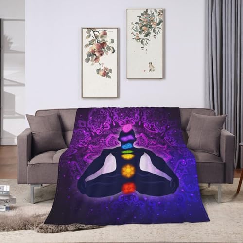 Seven Chakra Yoga Meditation Lotus Purple Mandala Blanket Throw Blanket Ultra-Soft Cozy Micro Fleece Blanket for Sofa, Bed & Travel Use-All Seasons Suitable 80"X60" Inch - color: 3, size: 80"x60"