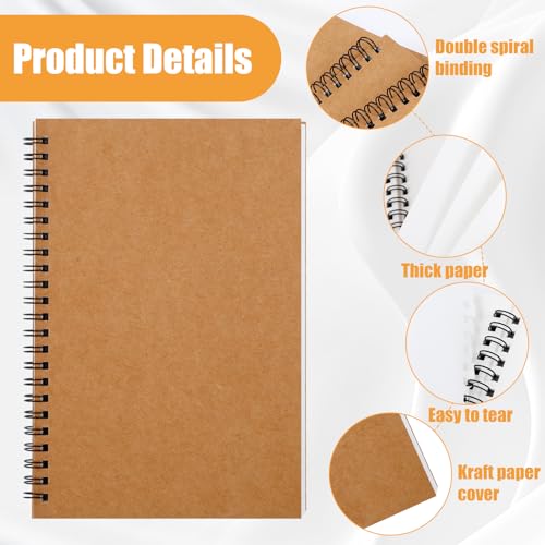 10 Pack Spiral Notebooks Blank, A5 Softcover Cover Unlined Notebook for Writing Drawing Sketch, Blank Journal with 50 Sheets 100 Pages, 8.3 x 5.8 Inch(Brown)