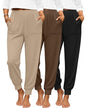 3 Pack Women's Lounge Pants Yoga High Waist Sweatpants Workout Lightweight Casual Joggers Comfy Pajama with Pockets - color: Black, Brown, Khaki, size: X-Large