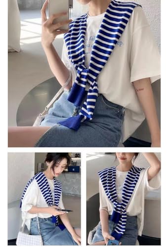 WaJuemy Sweater Shawl Wraps for Women Sweater Knitted Knotted Shawls Travel Casual Scarf Cape Shoulder Tops Fashion Wrap - color: Blue/White