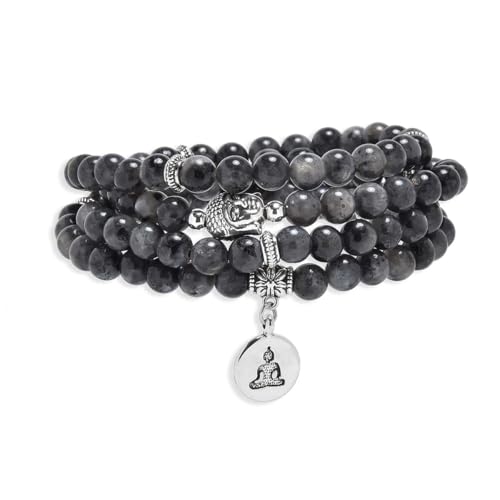 108 Mala Beads Bracelet/Necklace with Buddha Charm – Meditation Beads, Yoga Jewelry, Prayer Beads, Zen Necklace – Ideal Gift for Spiritual Practice - style: Labradorite