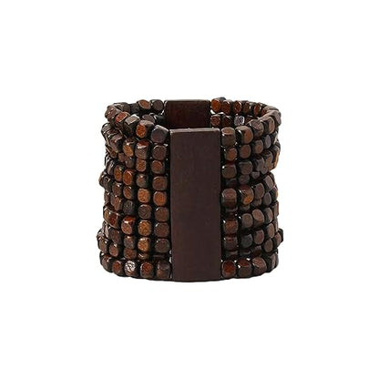 COLORFUL BLING Handmade Natural Wooden Beads Cuff Bracelet Woven Chunky Geometric Bangle for Women Summer Beach Boho Jewelry - color: multilayer