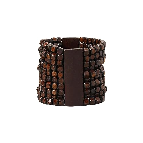 COLORFUL BLING Handmade Natural Wooden Beads Cuff Bracelet Woven Chunky Geometric Bangle for Women Summer Beach Boho Jewelry - color: multilayer