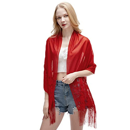 RIIQIICHY Shawls and Wraps for Evening Dresses Scarfs for Women Pashmina Wedding Formal Shawl - color: Red