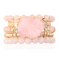 RIAH FASHION Bohemian Acrylic Druzy Multi-Layer Bead Statement Bracelet - Versatile Faux Stone Pendant Stretch Strand Stackable Cuff Bangle Set Sparkly Crystal - color: Acrylic Druzy & Natural Stone Bead Pink Rose Quartz