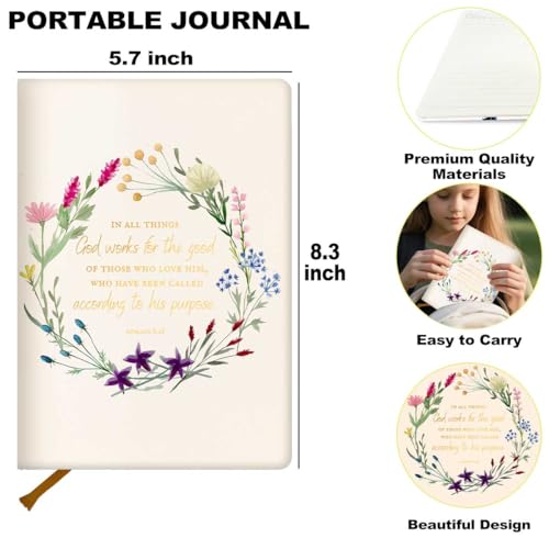 Bible Verse Lined Journal Notebook for Women Men, 200 Pages A5 Hardcover Leather Journals for Writing Note Taking, Watercolor Wreath College Ruled Notebook Diary Notepad, Christian Gifts - color: Multi 1291