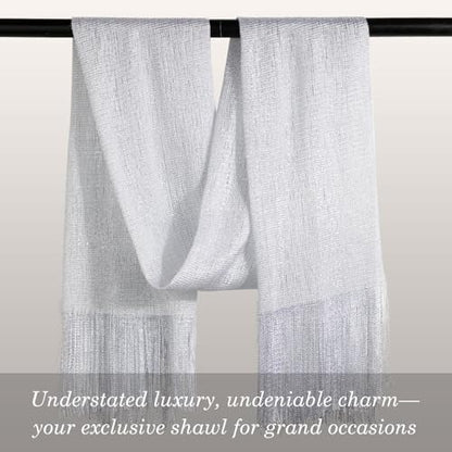 Sumolux Shawls Wraps for Evening Dresses Metallic Glitter Shawls Scarf for Women Sparkling Wedding with Free Buckle - color: Silvery