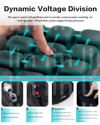 Inflatable Seat Cushion Self-Inflating No Pump Needed, Portable Adjustable 3D Airbag Ergonomic Cushion for Airplane Travel, Car, Office Chair, Wheelchair, Camping, Long Sitting Comfort