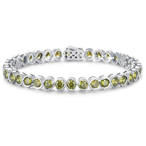 Birthstone Bracelets for Women, Sterling Silver 7 Inch Infinity Tennis Bracelet, Wedding Anniversary Birthday Jewelry Gifts for Women Wife Girlfriend Mom Her - color: 08-Aug-Peridot