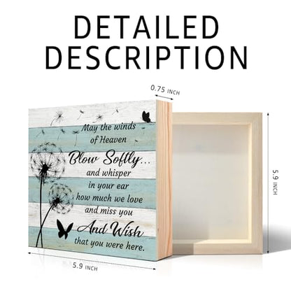 Heavenly Love and Miss You Wooden Sign Desk Decor, Dandelion Thoughts Wooden Box Block Sign for Home Farmhouse Bedroom, Cemetery Decor for Grave, Compassion Gifts for Family Couple Friend BFF - style: Mediterranean