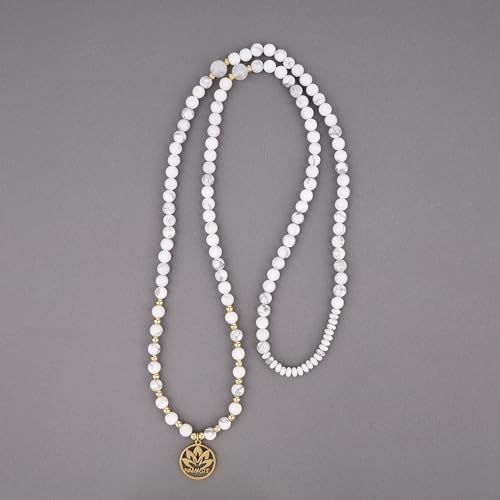 COAI Japamala Namaste Charm 108 Mala Beads Wrap Bracelet Stone Beaded Necklace - style: Howlite