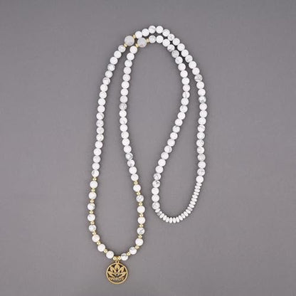 COAI Japamala Namaste Charm 108 Mala Beads Wrap Bracelet Stone Beaded Necklace - style: Howlite