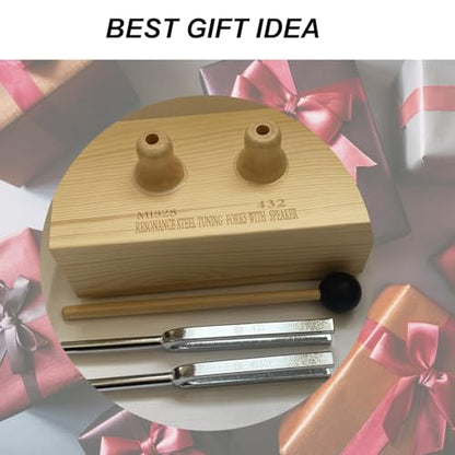 MIMIRACLE Resonance Tuning Forks for Healing - 432Hz, 528Hz, Pine Wood Speaker and Rubber Mallet - Ideal for SPA Aromatherapy, Meditation and Yoga