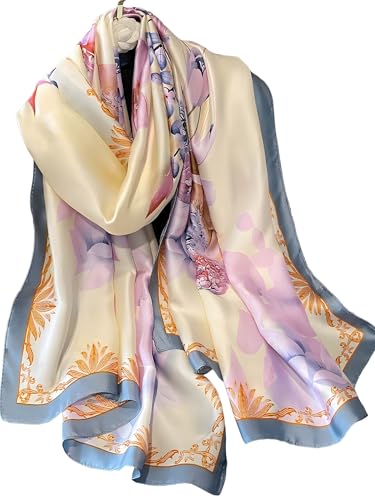 Large Shawl Scarf For Women Lightweight Wraps Silky Headscarf Long Sunscreen Scarfs - color: T21 Light Purple & Blue Edge / 70"x 35"