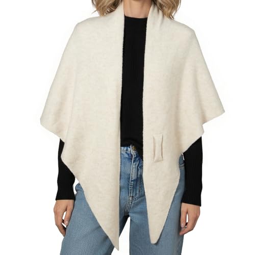 RIIQIICHY Shawl Wrap Women Pashmina Triangle Cape Knit Sweater Scarf for Fall Winter Fashion Accessory - color: Beige