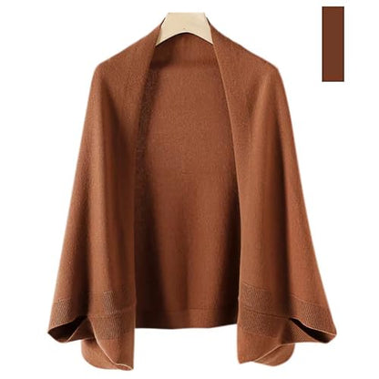 Huralona Women's Open Front Wool Shawl Wrap Scarf with Sleeves Outer Warm Knitted Poncho Cape Fall Winter - color: Caramel