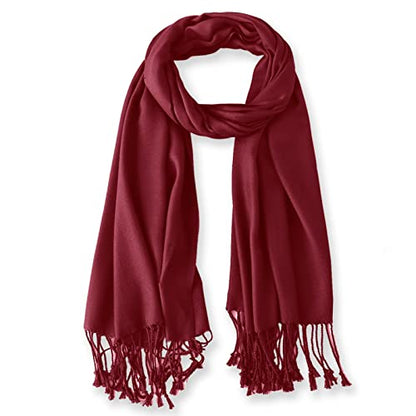 Soft Silky Pashmina Shawl Wraps Solid Colors Scarf for Wedding Evening Dresses - color: N-burgundy