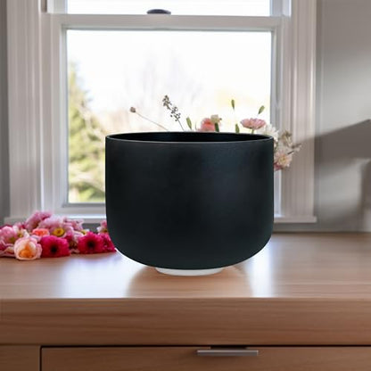 TOPFUND Black D# Note Crystal Singing Bowl Navel Chakra 8 inch with Heavy Duty Carrying Case and Suede Mallet - color: Black D# Note, size: 8 inch