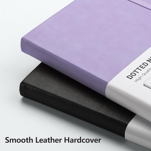 RETTACY Dotted Journal Notebook, 2-Pack, 160 Numbered Pages per Pack, A5 Medium Size (5.7'' x 8.3''), 120 GSM Thick Paper, Leather Hardcover, for Journaling, Planning, Tracking (Black & Purple) - color: Black & Purple, style: Dotted