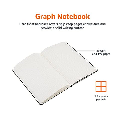 Amazon Basics Classic Grid Notebook for Writing and Note Taking, Hardcover, Graph Ruled, 240 Pages, 5" x 8.25", Black (Pack of 2) - size: 2 Pack, style: Grid