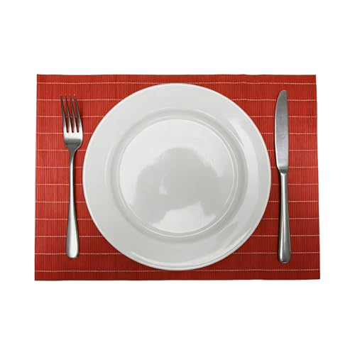 8-Pack Natural Bamboo Placemats Set - Reusable Rectangular Heat Resistant Table Mats for Everyday Use, Camping, Picnics, Party Decor - Easy to Clean & Store, Lightweight (Tangerine Orange) - color: Tangerine Orange, size: Set of 8