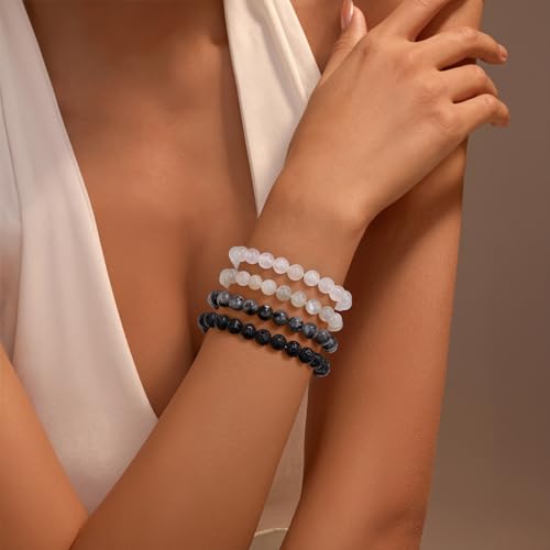 Vinswet 4mm 6mm 8mm Healing Crystal Bracelets for Women Men Natural Stone Beaded Stretch Bracelet Handmade Gemstone Reiki Spiritual Jewelry Gifts - color: Lava Rock, size: 6mm