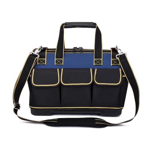 Wide Mouth Tool Bag, Tool Bag for Men, Collapsible Tool Tote, Heavy Duty Tool Tote Bag For Men/Women, Portable Electrician Tool Organizer Handbag For Tool Storage, Carrier and Organizer (Blue)