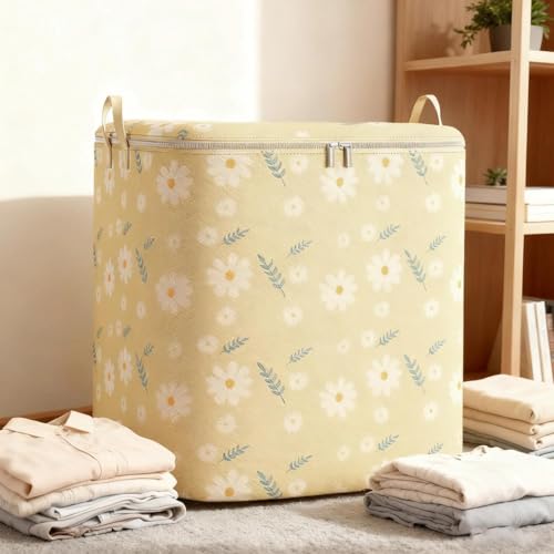 Medium Storage Bag Clothes Organizer Handles Closet Quilt Blanket Packing Travel Moving Organizer Foldable Clothing Tote - color: Beige, size: Small 100L