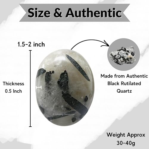 Amazing Gemstone Black Rutilated Quartz Crystals and Healing Stones - Large Palm Stone Crystals Piedra - Crystal for Good Luck, Positive Energy, Meditation - Unique Stocking Stuffers Gifts for Women - color: Black Rutilated Quartz