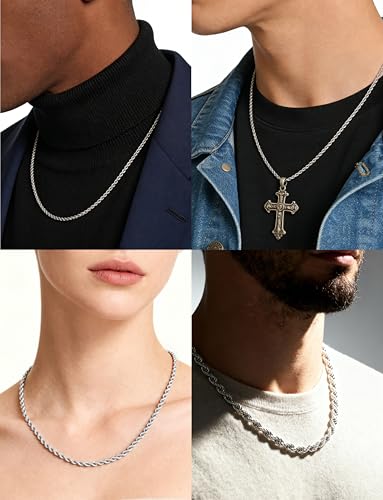 Twist Chain Necklace 2/3/5/8MM Braided Rope Chain Necklace for Men Stainless Steel Rope Jewelry for Men & Women Rope Chain for Pendant 18/20/22/24 Inch with Delicate Gift Box - size: 20 inches, style: 3mm width-steel