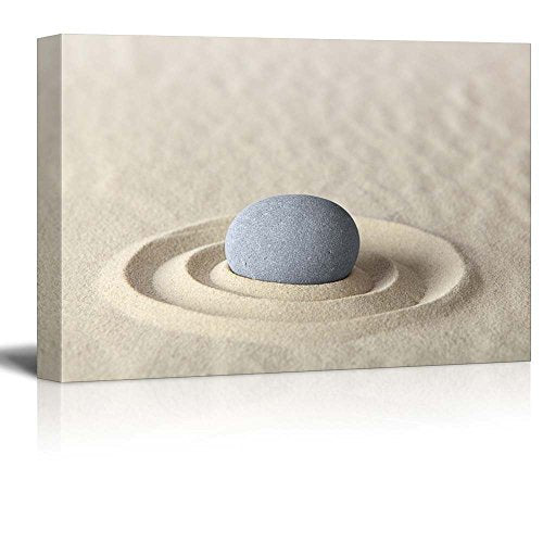 wall26 - A Solitary Stone in a Zen Rock Garden with Formed Ripples - Canvas Art Home Art - 12x18 inches