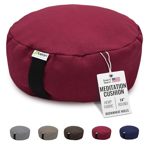 Bean Products Hemp Zafu Meditation Cushion for Sitting on Floor, Hemp Yoga Pillow, Zafu Meditation Pillow, Zen Seiza Kneeling Prayer Pad Support - Made in USA - Round Cranberry - color: Hemp Cranberry, size: Round - 14"