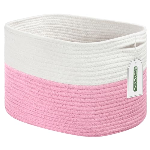 ECDYQXVU Cotton Rope Shelf Storage Basket, 15x10x9 in, Shelf Storage Baskets for Clothes, Towels, Books, Laundry (White/ Pink, 1 Pack) - color: White/ Pink, size: 1 Pack