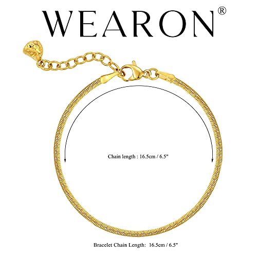 WEARON Gold Bracelet for Women 14K Gold Plated Snake Herringbone Figaro Cuban Bead Paperclip Cable Box Chain Simple Jewelry - style: Snake Chain 2.1mm