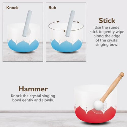 432hz Crystal Singing Bowl Healing 6-12inch Set of 7 Lotus for Meditation Yoga Heart Chakra Singing Bowls Heavy Duty Carrying Case Rubber Mallet Suede Striker - color: Lotus 7 Color