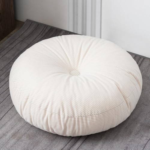 Meditation Floor Pillow Round Floor Cushion Corduroy Thick Floor Pillow Meditation Pillows for Living Room Yoga Tatami (White, 18 inch) - color: White, size: 18 inch
