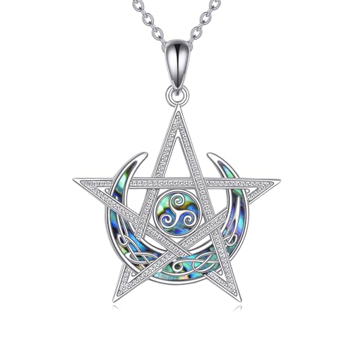 Witch Knot/Trinity/Triple Moon Necklace S925 Sterling Silver Protection Jewelry Gifts for Women - style: Pentagram