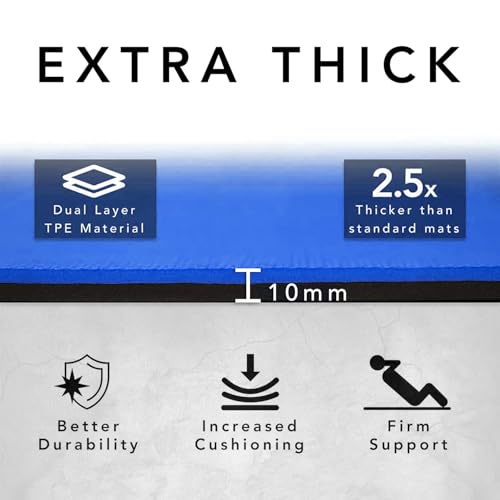 Large Exercise Mat – Extra Thick 10mm Workout Mat (72"x32") – Non-Slip TPE Yoga Mat for Women & Men – Pilates, HIIT, Fitness & Home Gym Mat – Includes Free Carry Bag - color: Blue - Printed